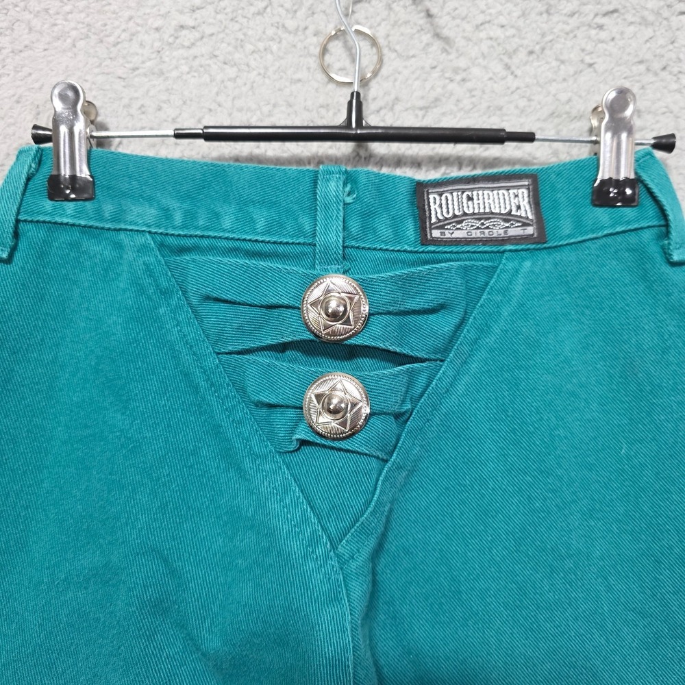 Vintage Rough Rider Jeans Womens 3/4 Teal Green Mom High Waisted Western USA 90s